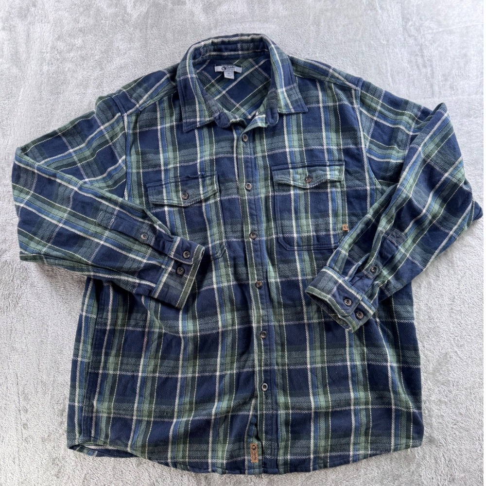 Gander Mountain Guide Series Mens XL Plaid Flannel Button Down Shirt Blue Green‎